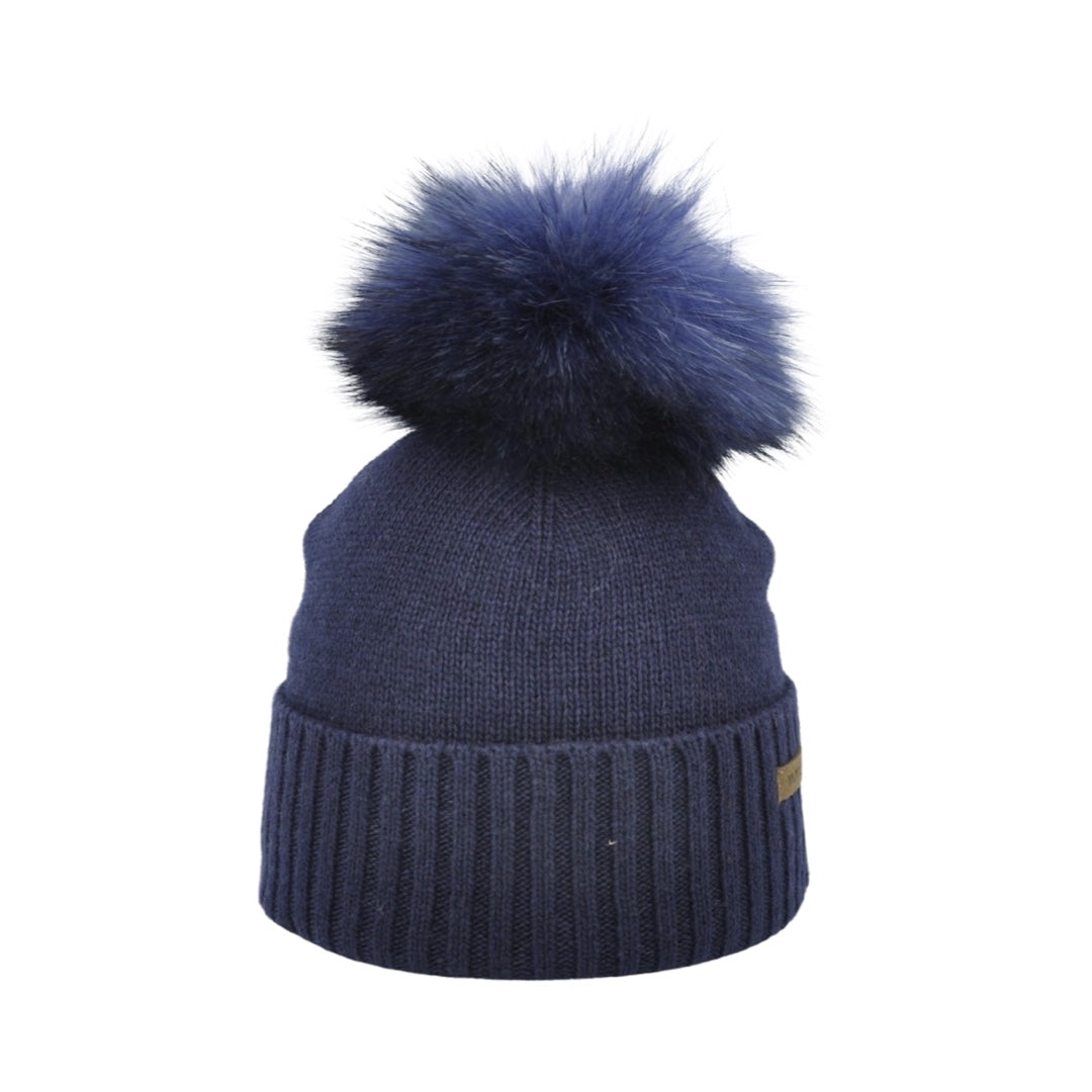 8476 - beanie in cashmere wool with bobble