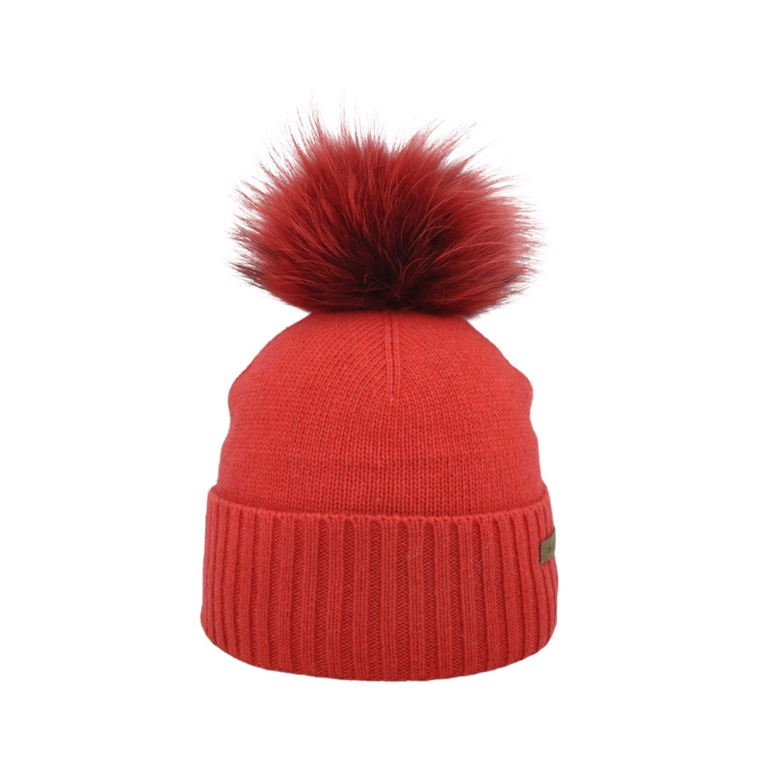 8476 - beanie in cashmere wool with bobble