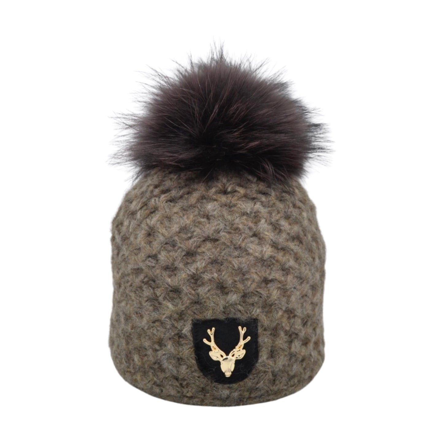 8511 - beanie in merino wool with deer patch